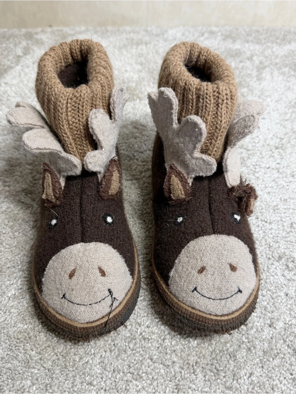 Garnet Hill Kids 100% Boiled New Wool Moose Slipper Boots in Brown 2